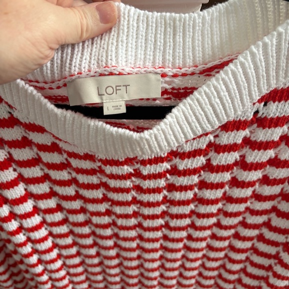 Loft Red and White Striped Cotton Women's Sweater - Picture 4 of 7